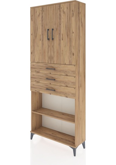 Arges Dolap 4 Raflı 3 Çekmeceli 2 Kapaklı 88x30x221 Çam-çam Atlas Çam
