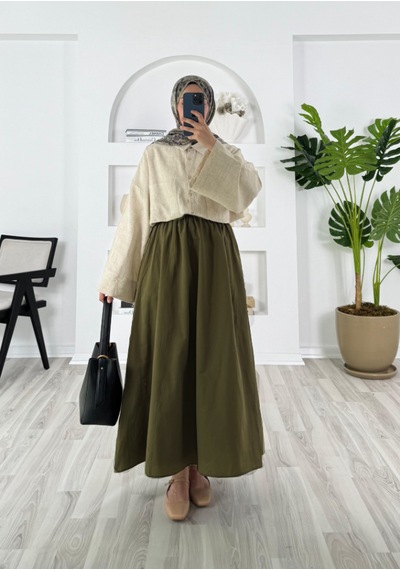Smalltouch Kadın İspanyol Kol Keten Oversize İç Göstermeyen Kimono Gömlek Ekru