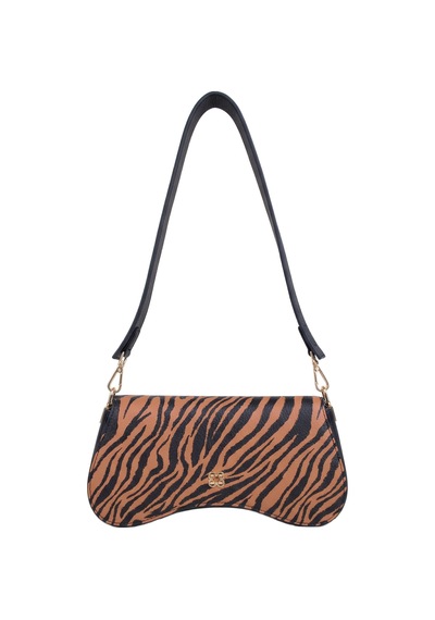Dukidaso Kahverengi Altın Tokalı Zebra Desenli Kadın Omuz Çantası Kahverengi Mt1606 Kahve