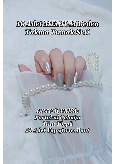 Kedi Gözü Takma Tırnak Seti Medium Beden 10 Adet Ve Yapıştırıcı Dahil T124