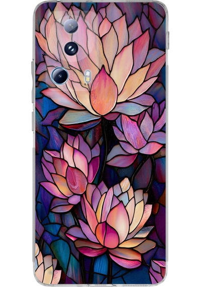 Printify Xiaomi Mi 13 Lite İle Uyumlu Vitray Sessiz Lotus Tasarımlı Şeffaf Silikon Kılıf Şeffaf