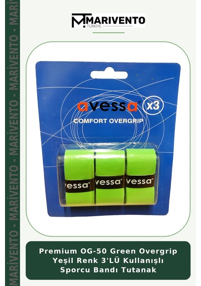 Premium Og-50 Green Overgrip Yeşil Renk 3'lü Kullanışlı Sporcu Bandı Tutanak