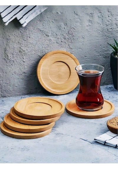6 Adet Yuvarlak Bambu Çay Tabağı, Bardak Altlığı, Fincan Tabağı Bambu