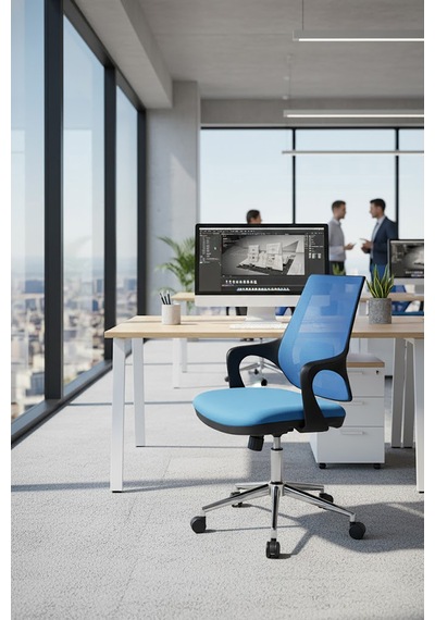 Ofisbazaar Buya Fileli Çalışma Koltuğu Ergonomik Şef Ve Toplantı Koltuğu Açık Mavi Mavi