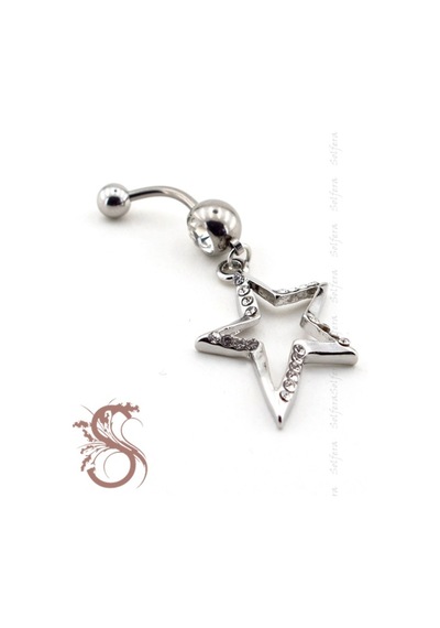 Sallantılı Yıldız 316L Çelik Göbek Piercing P296 Gümüş