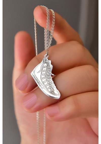 Papatya Silver 925 Ayar Gümüş Plaka Ayakkabı Lavce Zincir Kolye