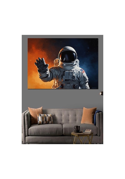 Uzay Boşluğunda Süzülen Modern Astronot Yağlı Boya Dokulu Kanvas Tablo Canvas Tablosu