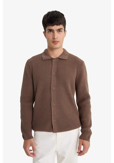 Defacto Standart Fit Polo Yaka Fermuarlı Triko Hırka E8397ax25cwbn595 Kahve
