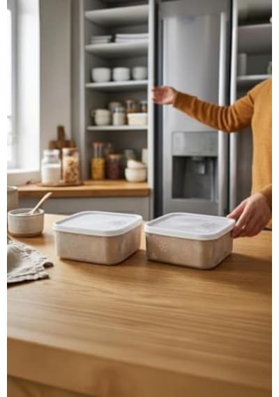 2'li Set No Frost Saklama Kabı Latte 700 Ml