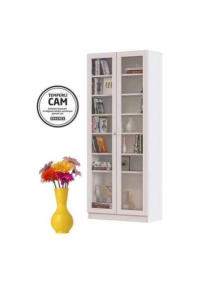 Bfe211-beyaz Temper Cam Kapaklı Büfe Vitrin Çok Renkli