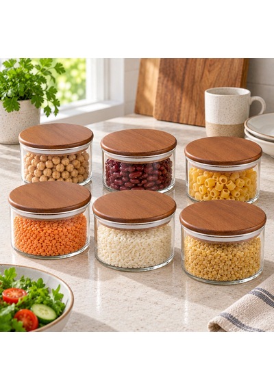 Akasya Kapaklı Cam Kavanoz 450 Ml- Altılı Set Kahverengi