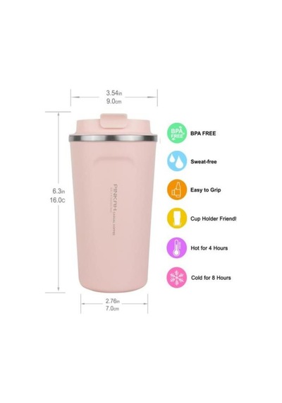 Pinkah Paslanmaz Çelik Kahve Termos Bardak Matara 500 Ml Pembe Renk Pkh-pj-3549-l Pembe