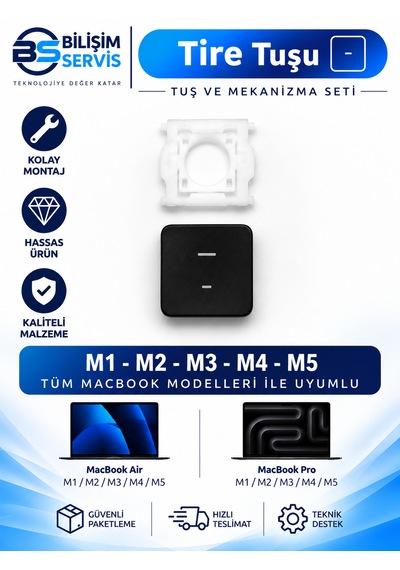 Apple Uyumlu Macbook Pro & Air M1-m2-m3-m4-m5 Yedek Rakam Ve Özel Sembol Tuş+ Mekanizma / Tire Tuşu