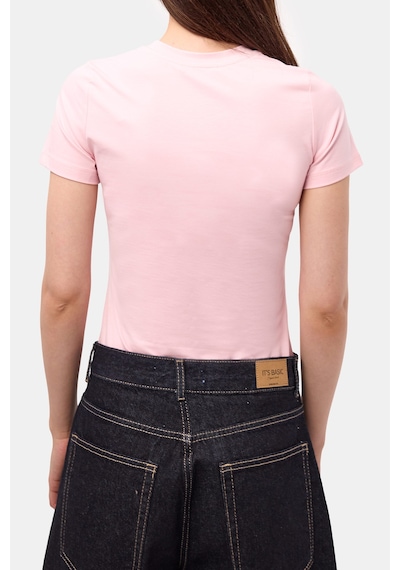 Itsbasic Kadın Light Pembe S6-98 Bisiklet Yaka %100 Organik Pamuk Esnek Kumaş T-shirt