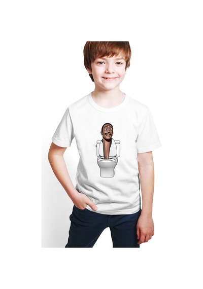 Startmore Skibidi Toilet Baskılı Unisex Çocuk Tişört H01 BEYAZ