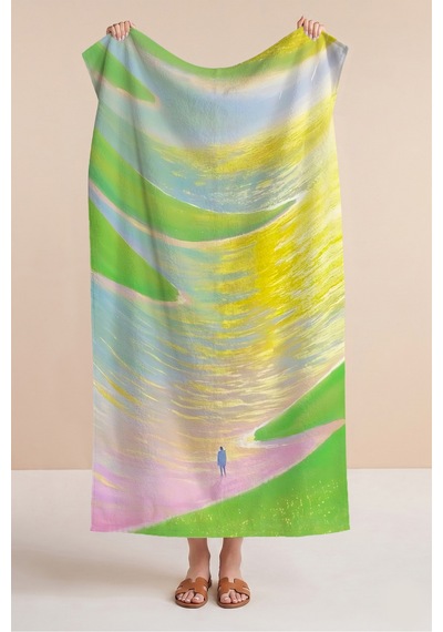 Soyut Manzara Deniz Plaj Havlusu - Pastel Modern Akdeniz Estetik Hızlı Kuruyan Mikrofiber Havlu Çok Renkli