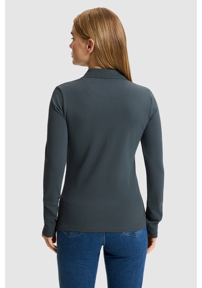 U.S. Polo Assn. Kadın Gri Polo Yaka Basic Sweatshirt 50326760-vr076 Sıs