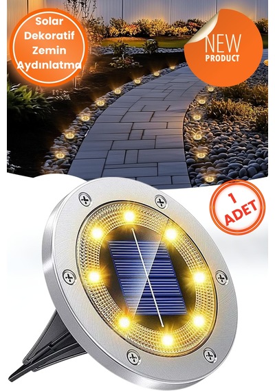Technojet 1adet Solar Ultra Parlak Smd 8led Kazıklı Çim Zemin Bahçe Aydınlatma Güneş Enerjili Sarı Sarı