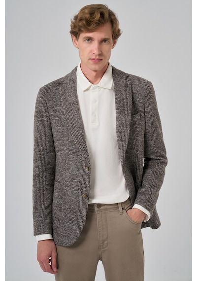 Morven Erkek Kahve Örme Trend Ekoseli Slim Fit Mono Yaka Ceket 26ks002003400 Kahve