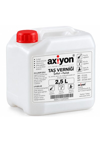 Axiyon Taş Verniği 2,5 L Şeffaf Parlak Su Bazlı Taş Ve Dekoratif Yüzey Verniği
