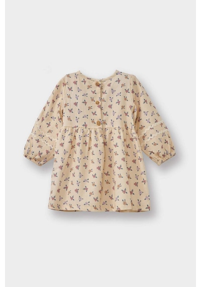 Defacto Kız Bebek Çiçekli Twill Elbise G3513a525auer120 Ekru-er120