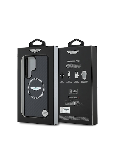 Galaxy S25 Ultra Kılıf Aston Martin Lisanslı Magsafe Uyumlu Radyal Halka Ve Karbon Fiber Kapak Siyah