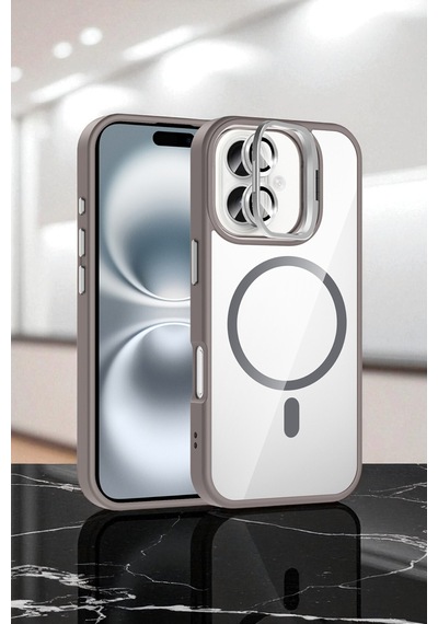 Apple İphone 16 Plus Kılıf Standlı Ve Kamera Lens li M-safe Şarj Özellikli Sararmaz Kılıf