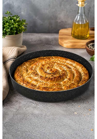 Granit Döküm Yuvarlak Fırın Tepsi Yanmaz Yapışmaz Yüksek Isıya Dayanıklı 32 Cm