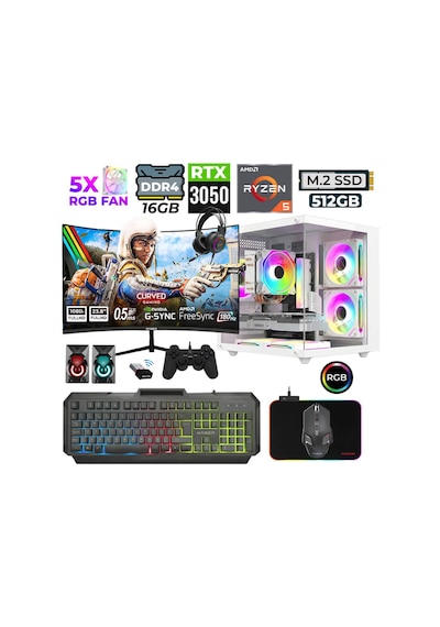 Xaser River X20 R5-5500 16 GB 512 GB M.2 Nvme Ssd 6 GB Rtx3050 23.8"  Free Dos Masaüstü Oyuncu Bilgisayarı