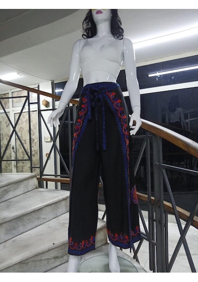 Eren Style Otantik Nakış İşlemeli Harem Şalvar Bulmaca Pantolon 104 Cm -9315 Siyah