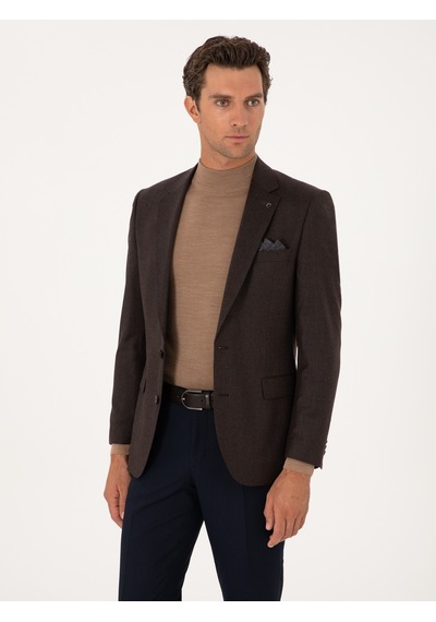 Cacharel Kahverengi Slim Fit Yün Karışımlı Ceket