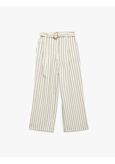 Koton Modal Kumaş Kemer Detaylı Cepli Düz Bol Paça Pantolon Kahverengi Çizgili 5sak40178ew Kahve Çizgili Koton Modal Kumaş Kemer Detaylı Cepli Düz Bol Paça Pantolon Kahverengi Çizgili 5sak40178ew Kahve Çizgili