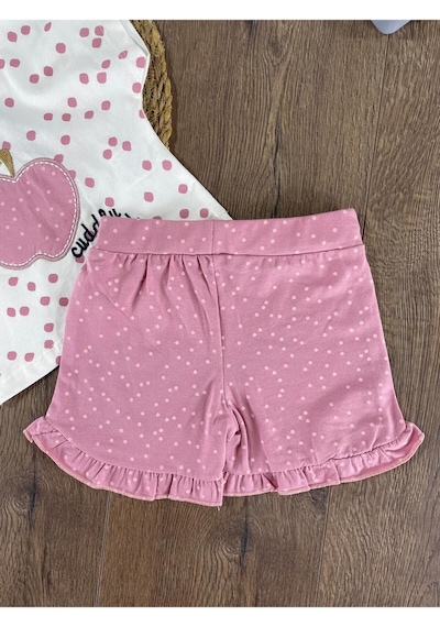 Bebicix Elma Desenli Şortlu 2'li Takım Pembe