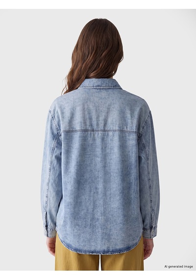 Lcw Modest İndigo Gömlek Yaka Oversize Kadın Jean Tunik
