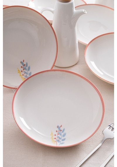 Liora Çiçek Desenli 20 Cm Porselen Yemek Tabağı - 6 Adet Açık