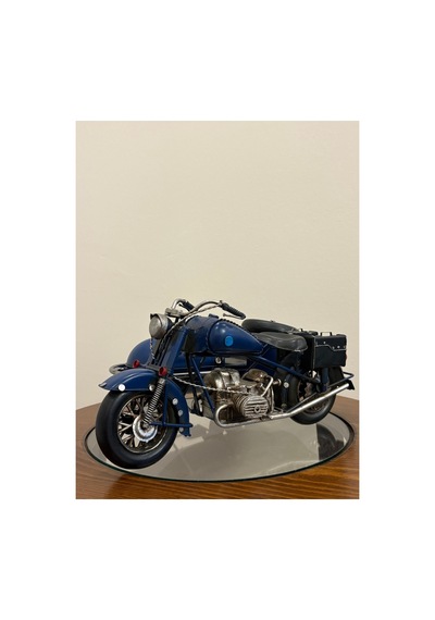 Nostaljik Mat Mavi Sepetli Motorsiklet Maketi