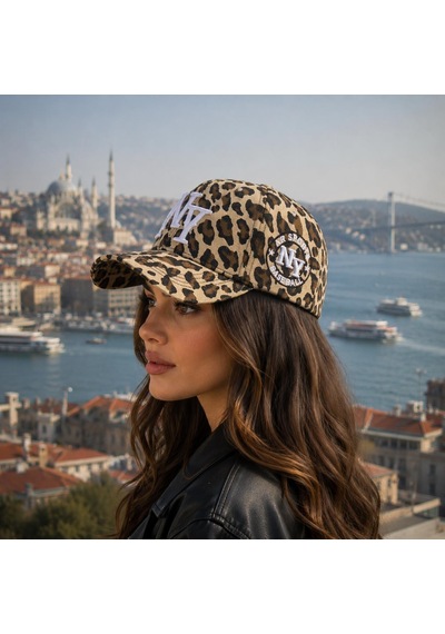 Valkyrie Açık Leopar Desenli Ny Nakışlı Unisex Şapka Ayarlanabilir %100 Pamuk Spor Günlük Şapka Kahverengi