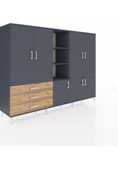 Hyperion Dolap 11 Raflı 3 Çekmeceli 7 Kapaklı 220x44x163 Antrasit Antrasit-antrasit/çam