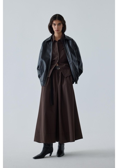 Suud Collection Kahverengi Day Poplin Kloş Etek Kahve