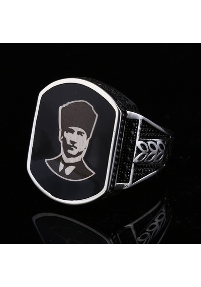 Fkgümüş 925 Ayar Gümüş Başak Desenli Atatürk Erkek Yüzük Silver