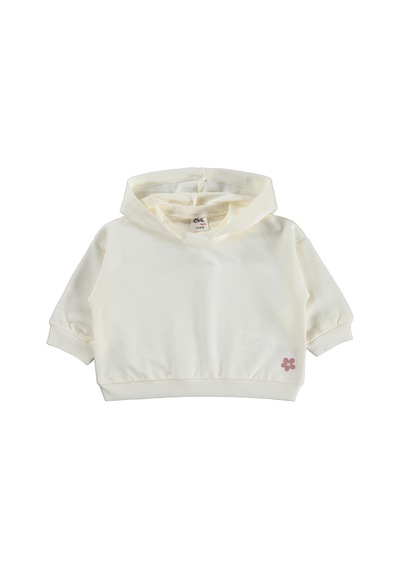 Civil Baby Çiçek Nakışlı Kapşonlu Basic 6-18 Ay Sweatshirt - Ekru
