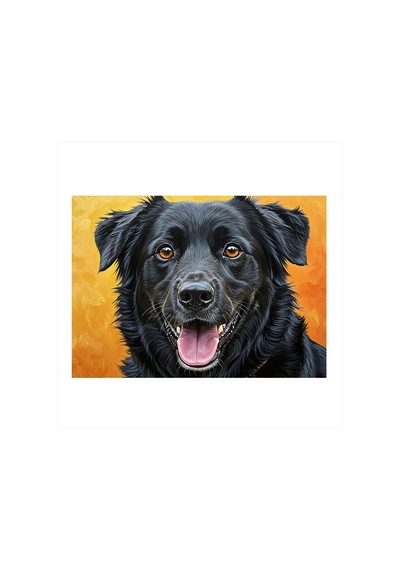 Siyah Sevimli Köpek Desenli Ahşap Tablo