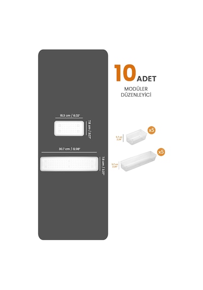 Meleni Home 10'lu Modüler Set Kaşıklık Çekmece Içi Düzenleyici Çatal Kaşık Bıçak Düzenleme Organizeri Şeffaf