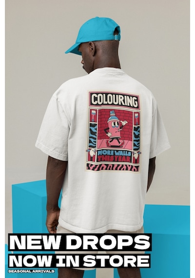 Noıssey Rapal Wear Unisex Oversize Colouring More Wall Baskılı T-shirt Beyaz