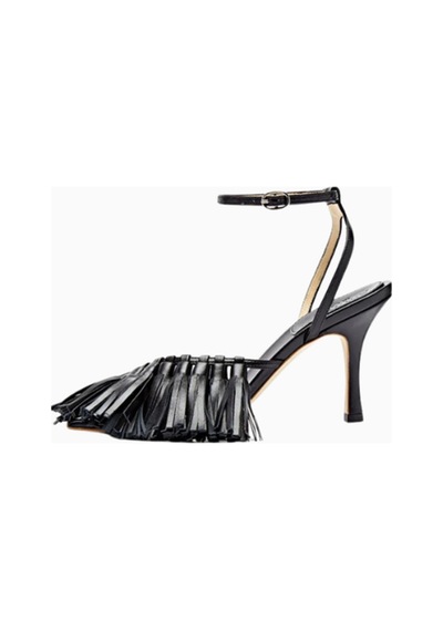 A.w.a.k.e. Mode Delta Yüksek Püsküllü Siyah Sandalet, 80mm Stiletto Topuklu, Italya Üretimi A.w.a.k.e. Mode Delta Yüksek Püsküllü Siyah Sandalet, 80mm Stiletto Topuklu, Italya Üretimi