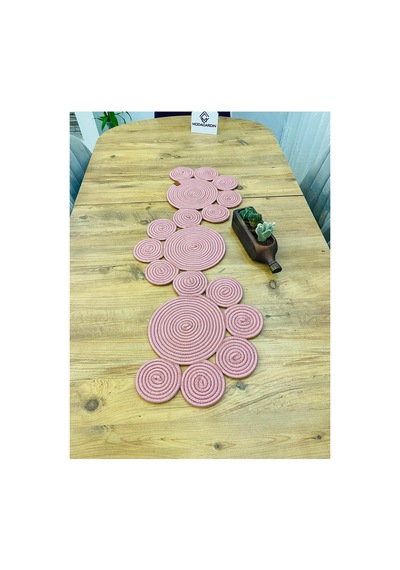 Jüt, Hasır, Dekoratif Masa Örtüsü,papatya Model Runner 30x100 Cm, Sehpa Örtüsü, Bohem Tarzı Pembe Pembe