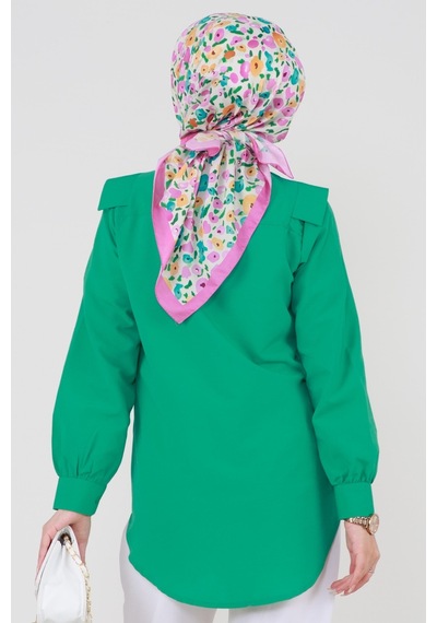 Sevitli Yakası Kat Detaylı Poplin Tunik-yeşil-3523-yeşil Yeşil