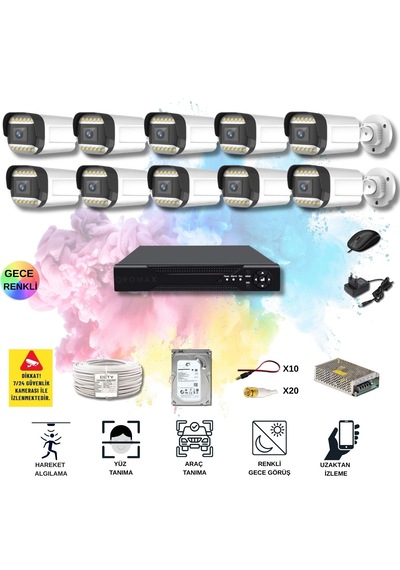 Qromax 10 Kameralı Set - Yapay Zeka Özellikli Gece Renkli Gösteren 5mp Sony Lensli 12 Warm Ledli Fullhd Güvenlik Kamerası Seti 312w-116