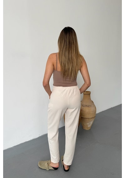Jee Lee Kadın Beli Ayarlanabilir Çift Cepli Pantolon Taş - 26y Yp5295