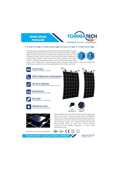 Tommatech 170wp Flexible Esnek Dark Series Güneş Paneli